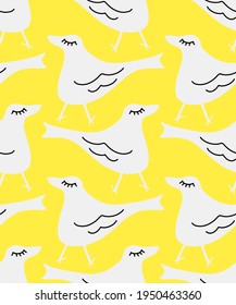 Abstract Hand Drawing Cute Birds Repeating Vector Pattern Isolated Background