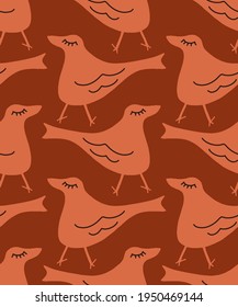 Abstract Hand Drawing Cute Birds Repeating Vector Pattern Isolated Background