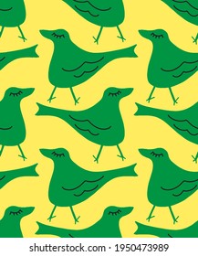Abstract Hand Drawing Cute Birds Repeating Vector Pattern Isolated Background