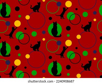 Abstrakte, handgezeichnete, scharfe Katzen Polka-Punkte und -Kreise Nahtlose Vektormuster einzeln auf Hintergrund