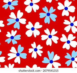 Abstract Hand Drawing Cute Daisy Flowers Seamless Vector Pattern Isolated Background