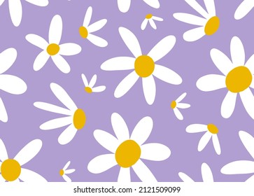 Abstract Hand Drawing Cute Daisy Flowers Seamless Vector Pattern Isolated Background