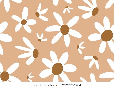 Abstract Hand Drawing Cute Daisy Flowers Seamless Vector Pattern Isolated Background