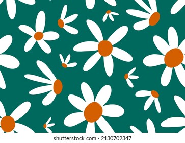 Abstract Hand Drawing Cute Daisy Flowers Seamless Vector Pattern Isolated Background