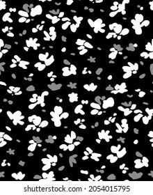 Abstract Hand Drawing Cute Ditsy Flowers and Geometric Dots Seamless Vector Pattern Isolated Background 