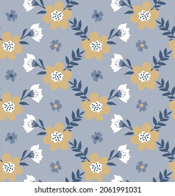 Resumen Dibujo a mano Cuto Ditsy Chamomile Daisy Primavera Flores de verano y deja patrón vectorial sin soldadura Fondo aislado