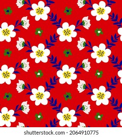 Resumen Dibujo a mano Cuto Ditsy Chamomile Daisy Primavera Flores de verano y deja patrón vectorial sin soldadura Fondo aislado