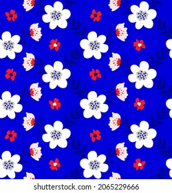 Resumen Dibujo a mano Cuto Ditsy Chamomile Daisy Primavera Flores de verano y deja patrón vectorial sin soldadura Fondo aislado