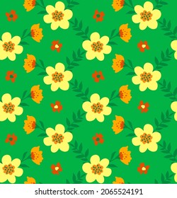 Abstract Hand Drawing Cute Ditsy Chamomile Daisy Spring Summer Flowers and Leaves Seamless Vector Pattern Isolated Background