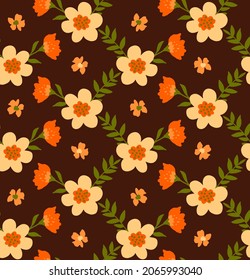 Resumen Dibujo a mano Cuto Ditsy Chamomile Daisy Primavera Flores de verano y deja patrón vectorial sin soldadura Fondo aislado