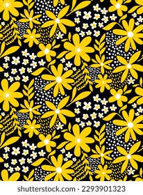 Resumen Dibujo a mano Cuto Mezcla de flores Hojas y Formas Geométricas Patrón vectorial sin inconvenientes Fondo aislado