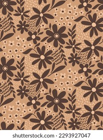 Abstract Hand Drawing Cute Ditsy Mix Flowers Leaves and Geometric Shapes Seamless Vector Pattern Isolated Background
