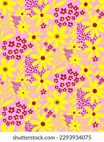 Resumen Dibujo a mano Cuto Mezcla de flores Hojas y Formas Geométricas Patrón vectorial sin inconvenientes Fondo aislado