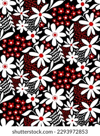 Resumen Dibujo a mano Cuto Mezcla de flores Hojas y Formas Geométricas Patrón vectorial sin inconvenientes Fondo aislado