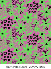 Abstrakte Handzeichnung Cute Ditsy Mix Blumen Blätter und geometrische Formen Nahtlose Vektormuster einzeln auf Hintergrund