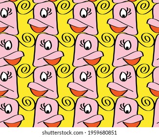 Abstract Hand Drawing Cute Ducks Repeating Vector Pattern Isolated Background