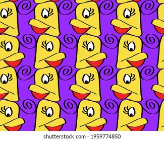 Abstract Hand Drawing Cute Ducks Repeating Vector Pattern Isolated Background