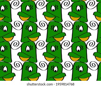 Abstract Hand Drawing Cute Ducks Repeating Vector Pattern Isolated Background
