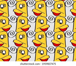 Abstract Hand Drawing Cute Ducks Repeating Vector Pattern Isolated Background