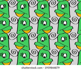 Abstract Hand Drawing Cute Ducks Repeating Vector Pattern Isolated Background