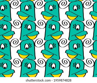 Abstract Hand Drawing Cute Ducks Repeating Vector Pattern Isolated Background