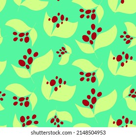 Abstract Hand Drawing Cute Floral Leaves and Dots Seamless Vector Pattern Isolated Background