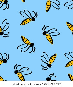 Resumen Plano de mano de abejas voladoras cúrgenes Repetiendo Patrón vectorial Fondo aislado