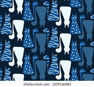 Abstract Hand Drawing Cute Geometric Cats Seamless Vector Pattern Isolated Background