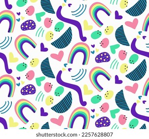 Resumen De Formas Geométricas Cutas De Dibujo Mano Corazones Arrojadas Patrón Vector Sin Marea Fondo Aislado