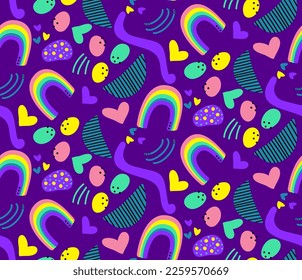 Resumen De Formas Geométricas Cutas De Dibujo Mano Corazones Arrojadas Patrón Vector Sin Marea Fondo Aislado