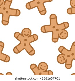 Abstract Hand Drawing Cute Gingerbread Cookies Christmas Concept Seamless Vector Pattern Isolated Background