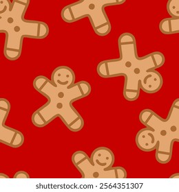 Abstract Hand Drawing Cute Gingerbread Cookies Christmas Concept Seamless Vector Pattern Isolated Background