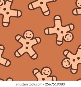 Abstract Hand Drawing Cute Gingerbread Cookies Christmas Concept Seamless Vector Pattern Isolated Background