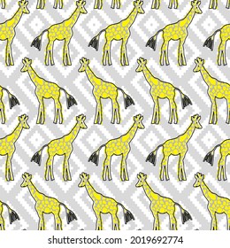 Abstrakte handgezeichnete Cute-Giraffen mit ethnisch-argylischem Hintergrund Nahtlose Vektormuster