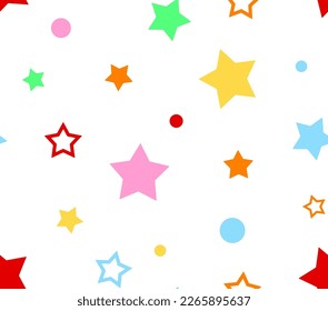 Abstract Hand Drawing Cute Irregular Stars and Dots Seamless Vector Baby Pattern Isolated Background