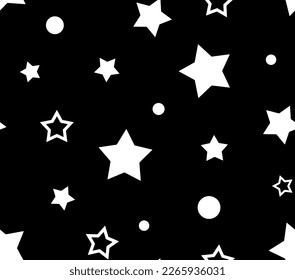 Abstract Hand Drawing Cute Irregular Stars and Dots Seamless Vector Baby Pattern Isolated Background