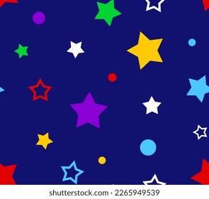 Abstract Hand Drawing Cute Irregular Stars and Dots Seamless Vector Baby Pattern Isolated Background