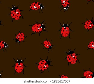 Abstracto Dibujo Mano Cute Ladybugs Patrón Vector Repetido Fondo aislado