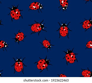 Abstracto Dibujo Mano Cute Ladybugs Patrón Vector Repetido Fondo aislado