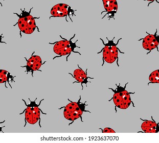 Abstracto Dibujo Mano Cute Ladybugs Patrón Vector Repetido Fondo aislado