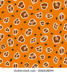 Abstract Hand Drawing Cute Leopard Cheetah Animal Skin with Geometric Dots Seamless Vector Pattern Isolated Background 
