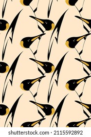 Abstract Hand Drawing Cute Penguins Seamless Vector Pattern Isolated Background