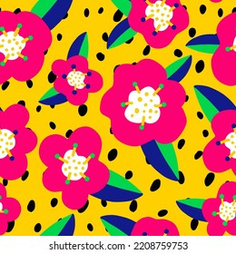Abstraktes handgezeichnetes Pfefferbild Retro Blumen und Blätter Nahtloses Vektormuster mit isoliertem, gepunktetem Hintergrund