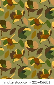 Abstract Hand Drawing Cute Poppy Flowers and Leaves Seamless Vector Pattern Isolated Background