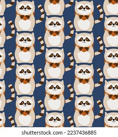 Abstract Hand Drawing Cute Raccoons Seamless Vector Pattern Isolated Background