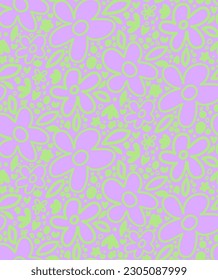 Abstract Hand Drawing Cute Retro Daisy Flowers and Dots Seamless Baby Vector Pattern Isolated Background