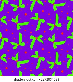 Abstract Hand Drawing Cute Ribbons and Dots Seamless Vector Pattern Isolated Background 