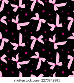 Abstract Hand Drawing Cute Ribbons and Dots Seamless Vector Pattern Isolated Background 