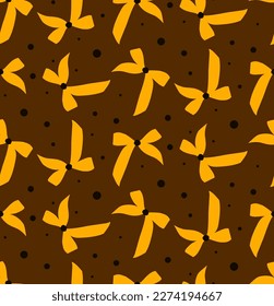 Abstract Hand Drawing Cute Ribbons and Dots Seamless Vector Pattern Isolated Background 