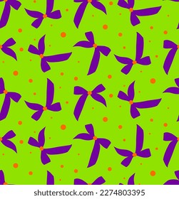 Abstract Hand Drawing Cute Ribbons and Dots Seamless Vector Pattern Isolated Background 